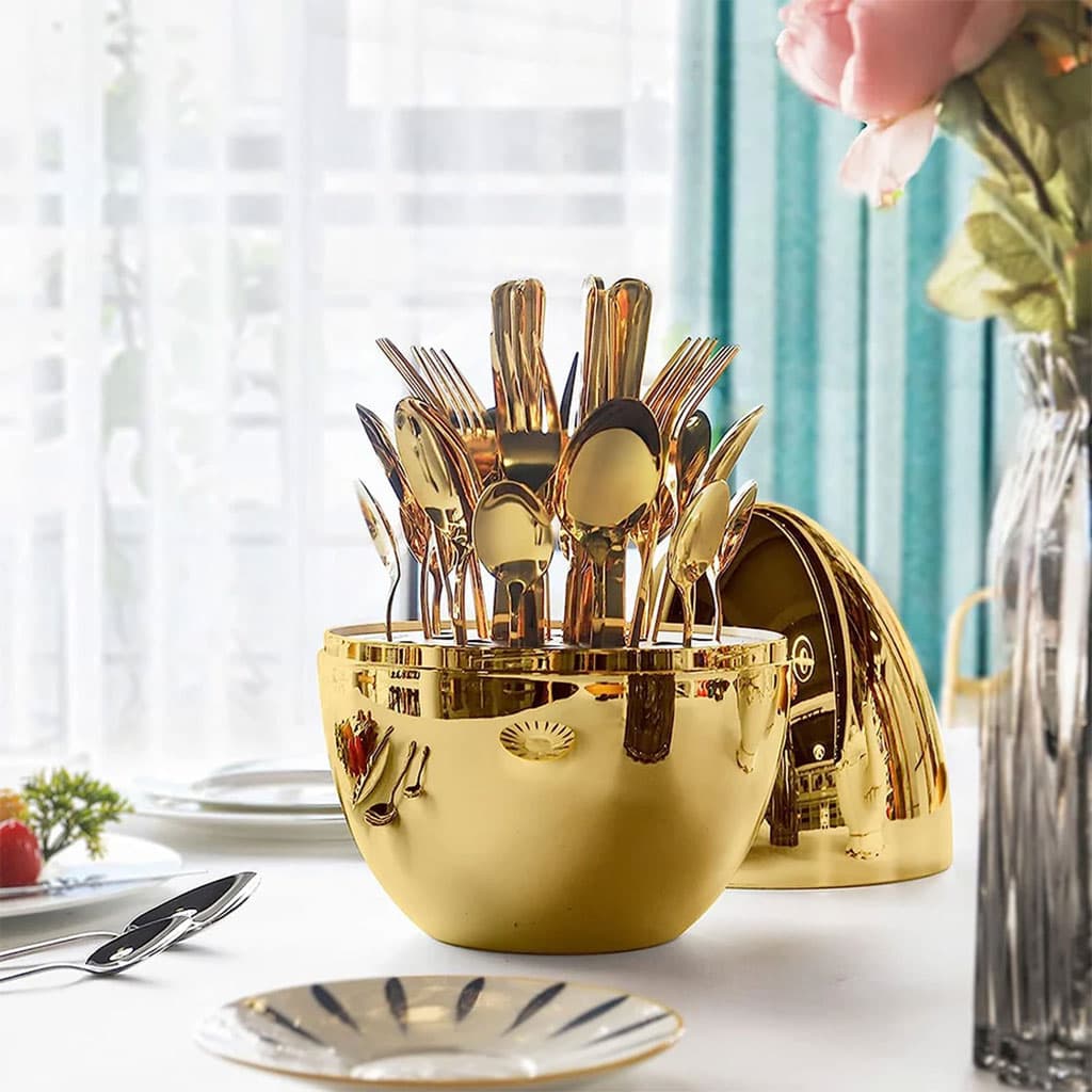 Serie Ensemble De Couverts Créatifs En Forme De Œuf Dorée 24Pcs – طقم أدوات المطبخ — صورة 6