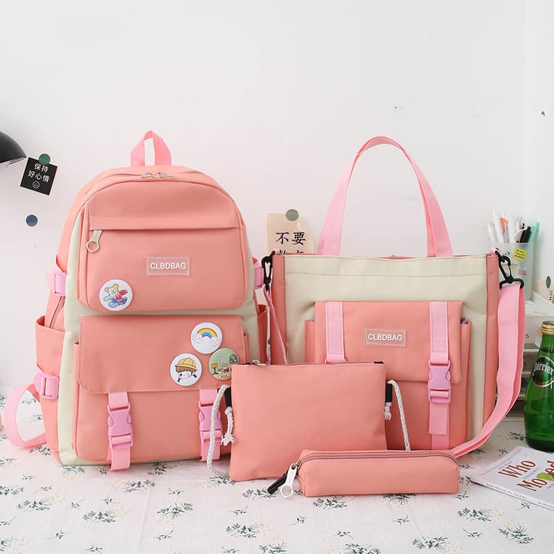 Ensemble de sacs d’école Kawai pour adolescents 4Pcs HAOLIDA V2 Rose – محفظة 4 قطع كاواي وردي — صورة 1