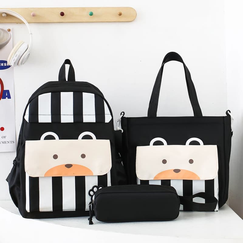 Ensemble de sacs d’école Kawai pour adolescents 3Pcs Ours Noir – محفظة 3 قطع كاواي أسود — صورة 1