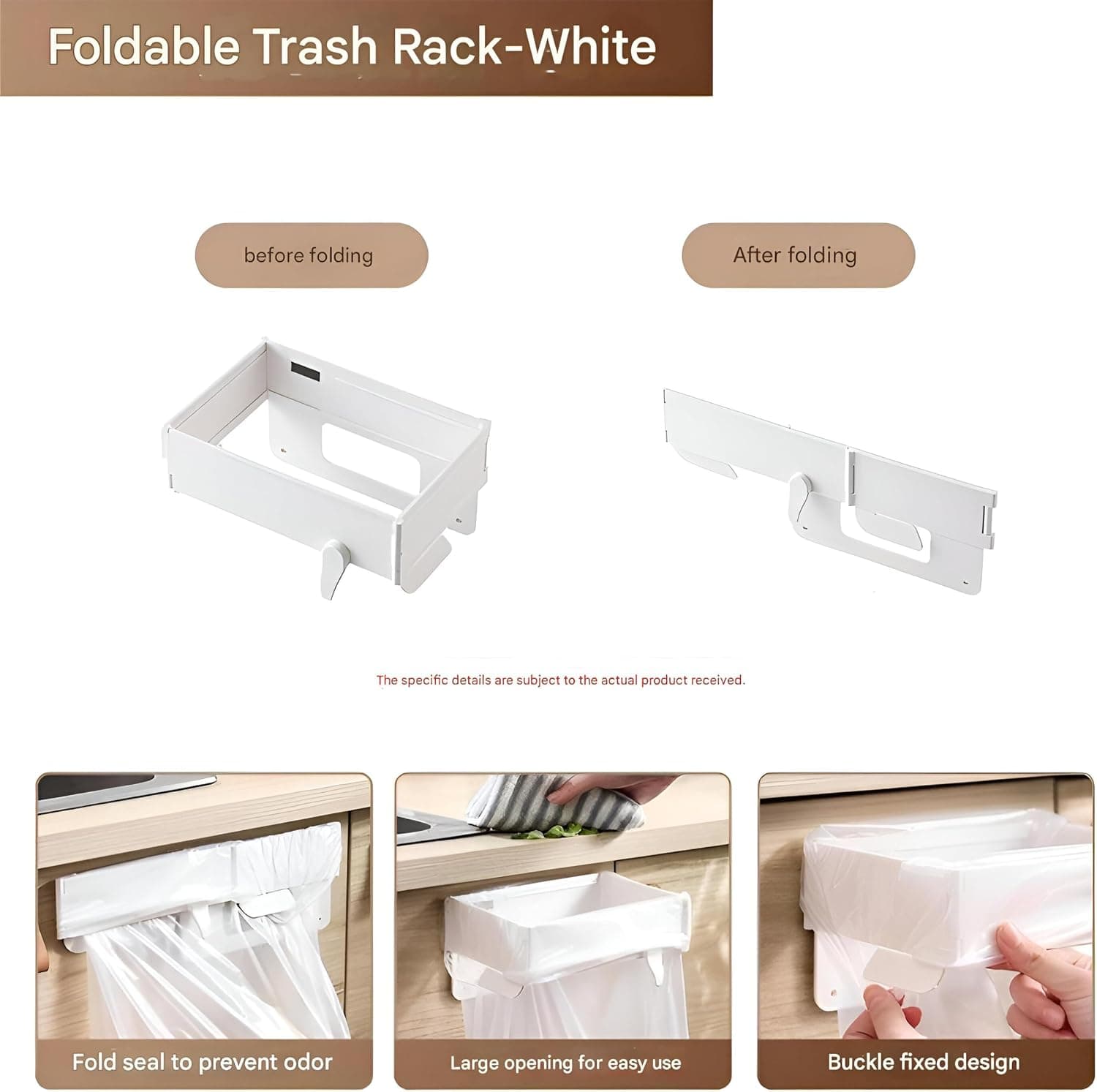 Support de Sac Poubelle Mural et Pliable Fixation Autocollante sans Perçage - حامل وموزع أكياس القمامة الجداري - Cuisine - صورة 7
