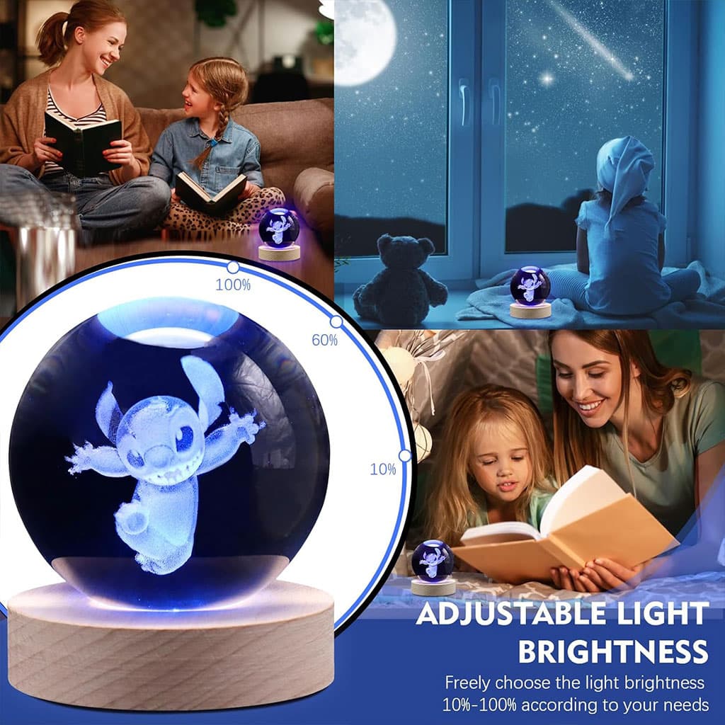 Lampe boule de projection en cristal 3D Stitch — صورة 5