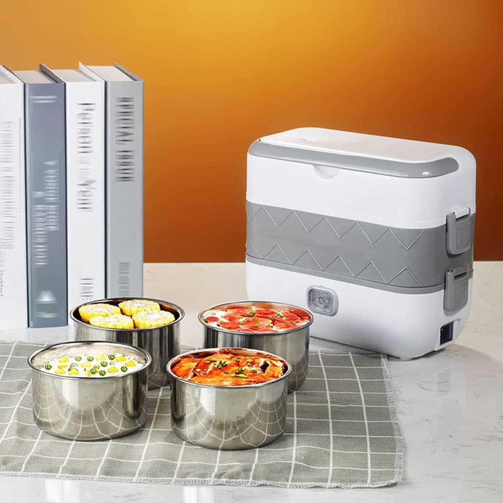 Boîte à Lunch Électrique Portable avec 2 Récipients Amovibles en Acier Inoxydable – علبة تسخين طعام — صورة 2