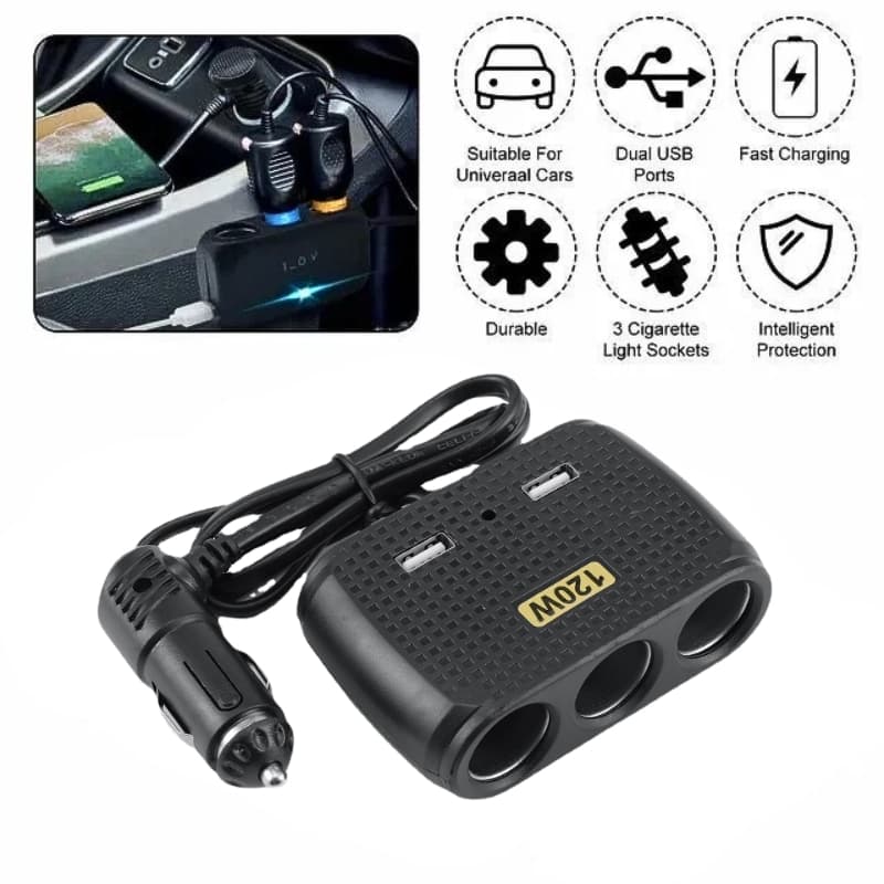 Chargeur de voiture avec 2 USB et 3 allume-cigare 5V — صورة 1
