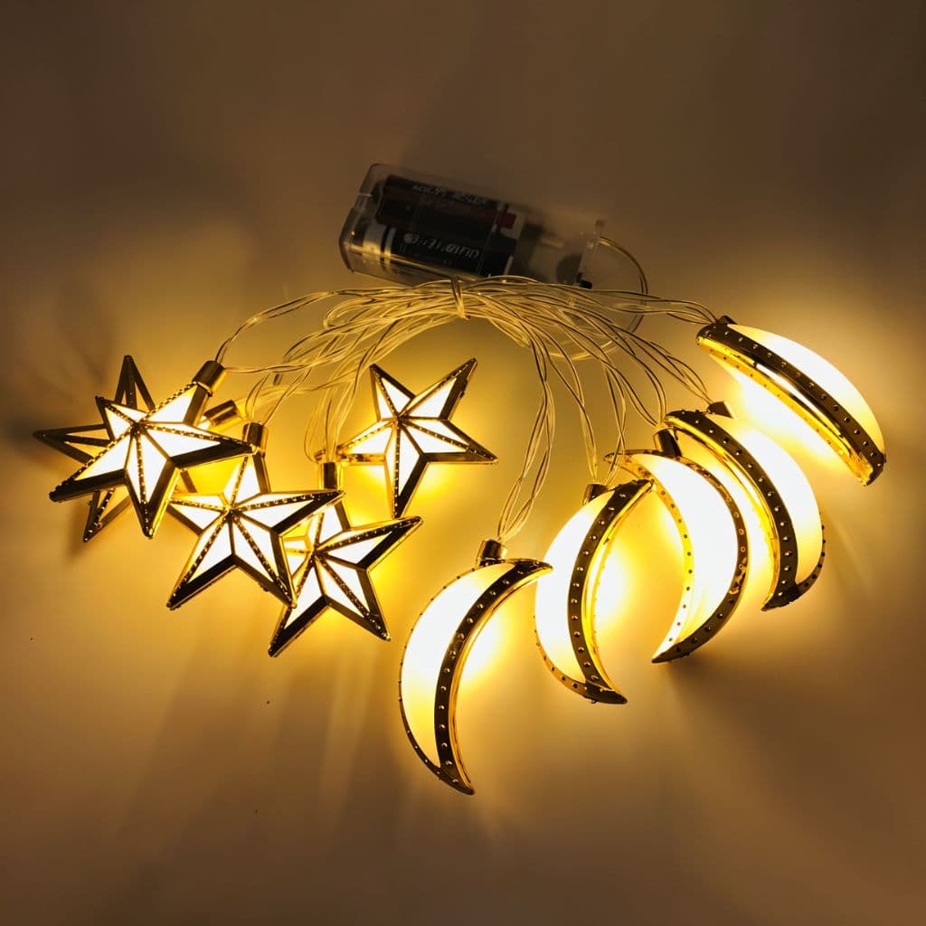 Guirlande Lumineuse Eid et Ramadan LED 10pcs - إضاءة رمضان على شكل قمر ونجمة — صورة 1