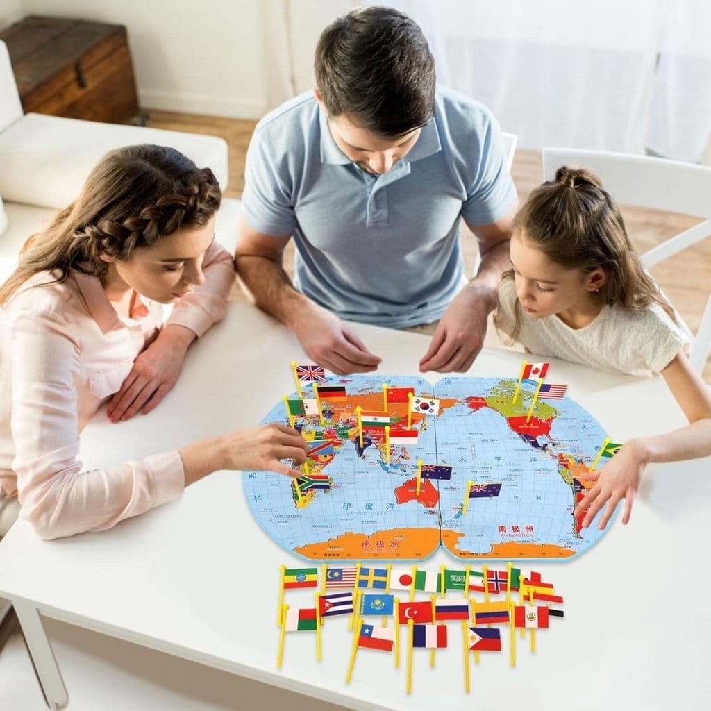 Puzzle Carte du Monde en Bois Pliable avec Drapeaux et Capitales – لعبة تعليمية للأطفال خريطة العالم مع الأعلام والعواصم — صورة 3