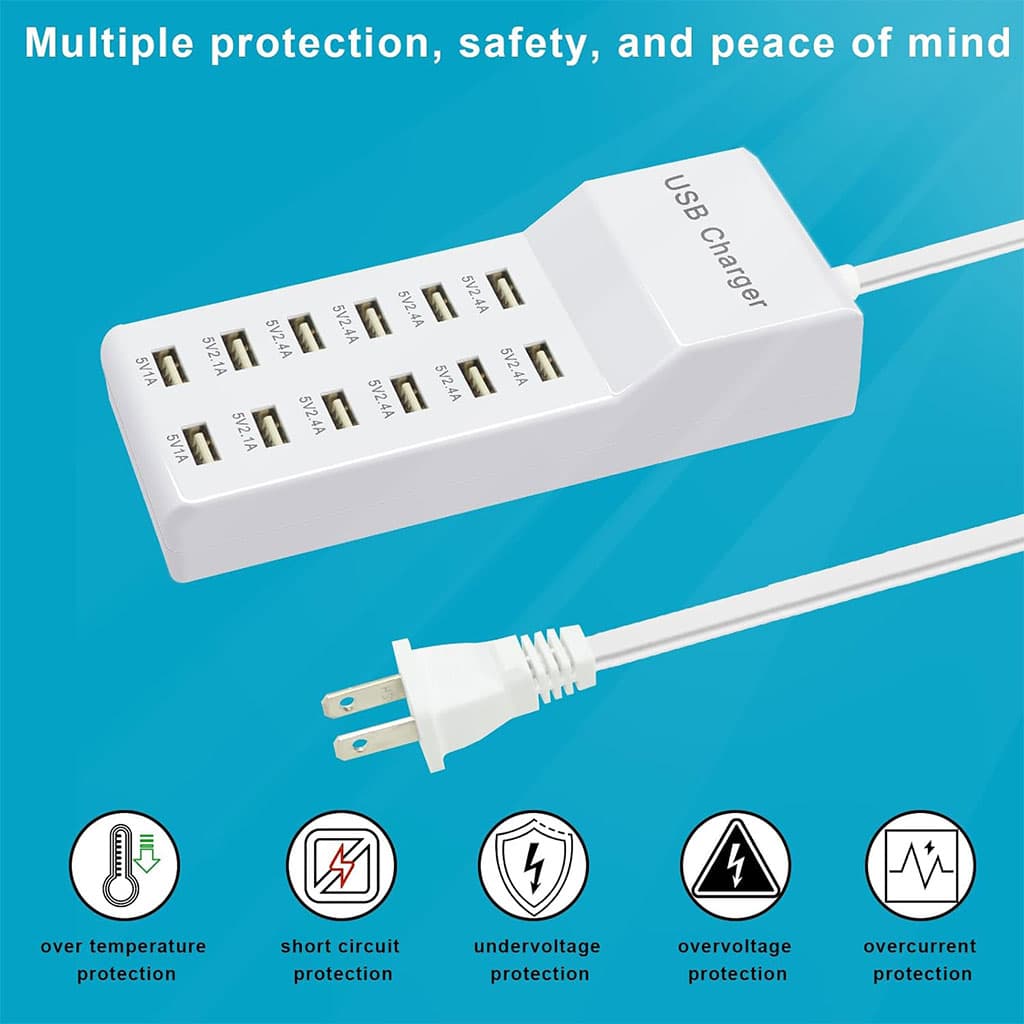 Station de charge USB avec multiprise 12 ports charge rapide – مقبس طاقة متعدد المنافذ — صورة 5