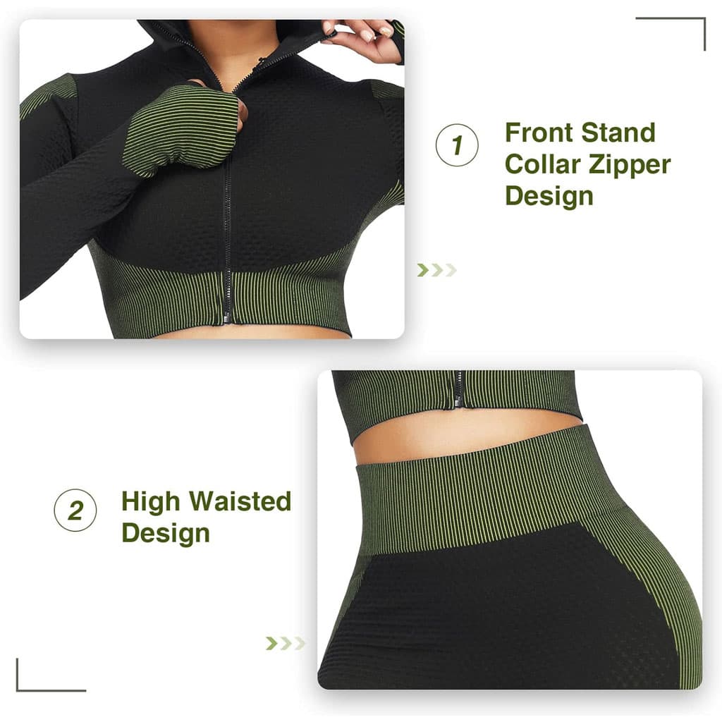 Ensembles d'entraînement pour femmes - Tenue de gymnastique sans couture à 2 pièces Vert — صورة 4