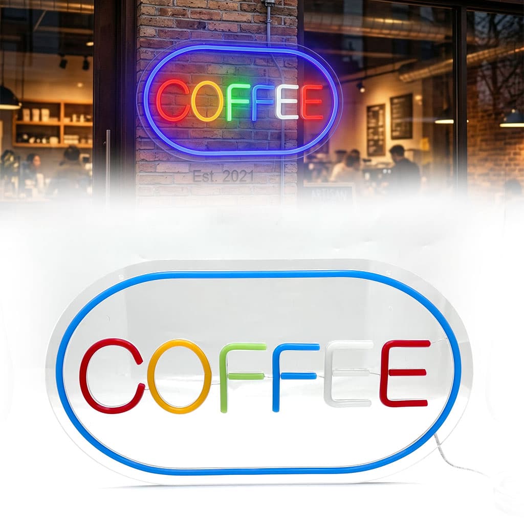لوحة نيون مضيئة | Panneau LED Neon | شعار Coffee للمحلات — صورة 1