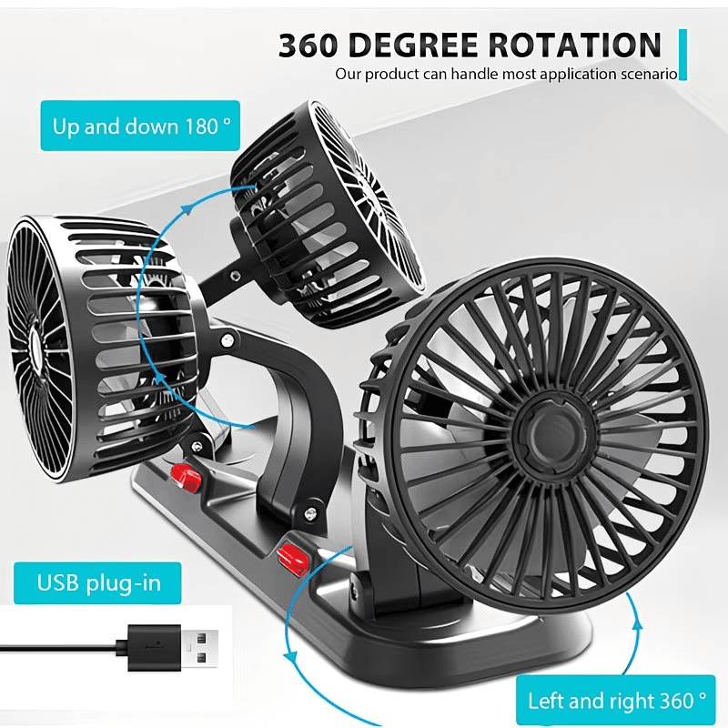 Ventilateur de Voiture USB Haute Vitesse 360° Réglable 3 Têtes 12/ 24 V - مروحة سيارة قابلة للتعديل بزاوية 360 درجة بثلاثة رؤوس - Accessoires Auto/Moto - صورة 7