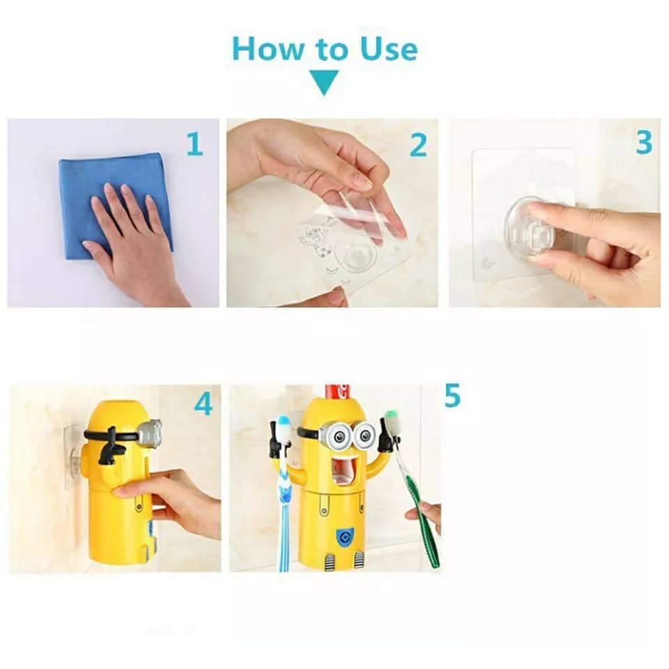 Minions Distributeur et porte brosse a dent 2 in1 presse-dentifrice automatique pour enfants — صورة 5
