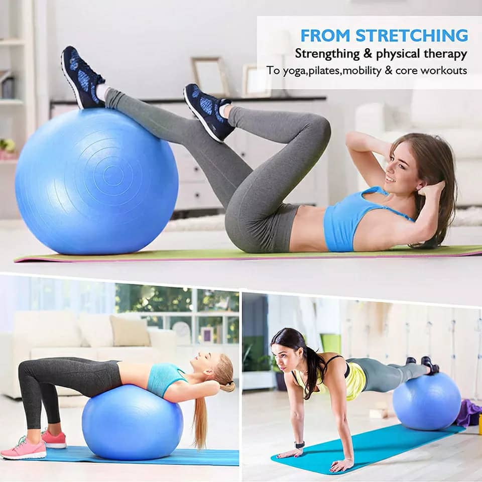 Balle de Yoga suisse ,Stretches, équilibre, résistance à la tension, gymnastique,fitness a la maison — صورة 4