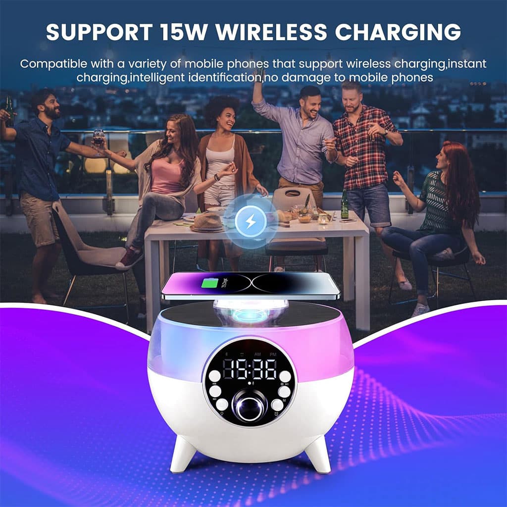 Haut-Parleur et Réveil LED d’Ambiance avec Chargeur Sans Fil 15W — صورة 6