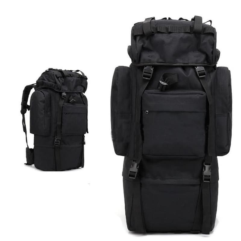 Sac à dos Randonnée professionnel en toile de Camouflage étanche à double épaule 90 L - Noir — صورة 1