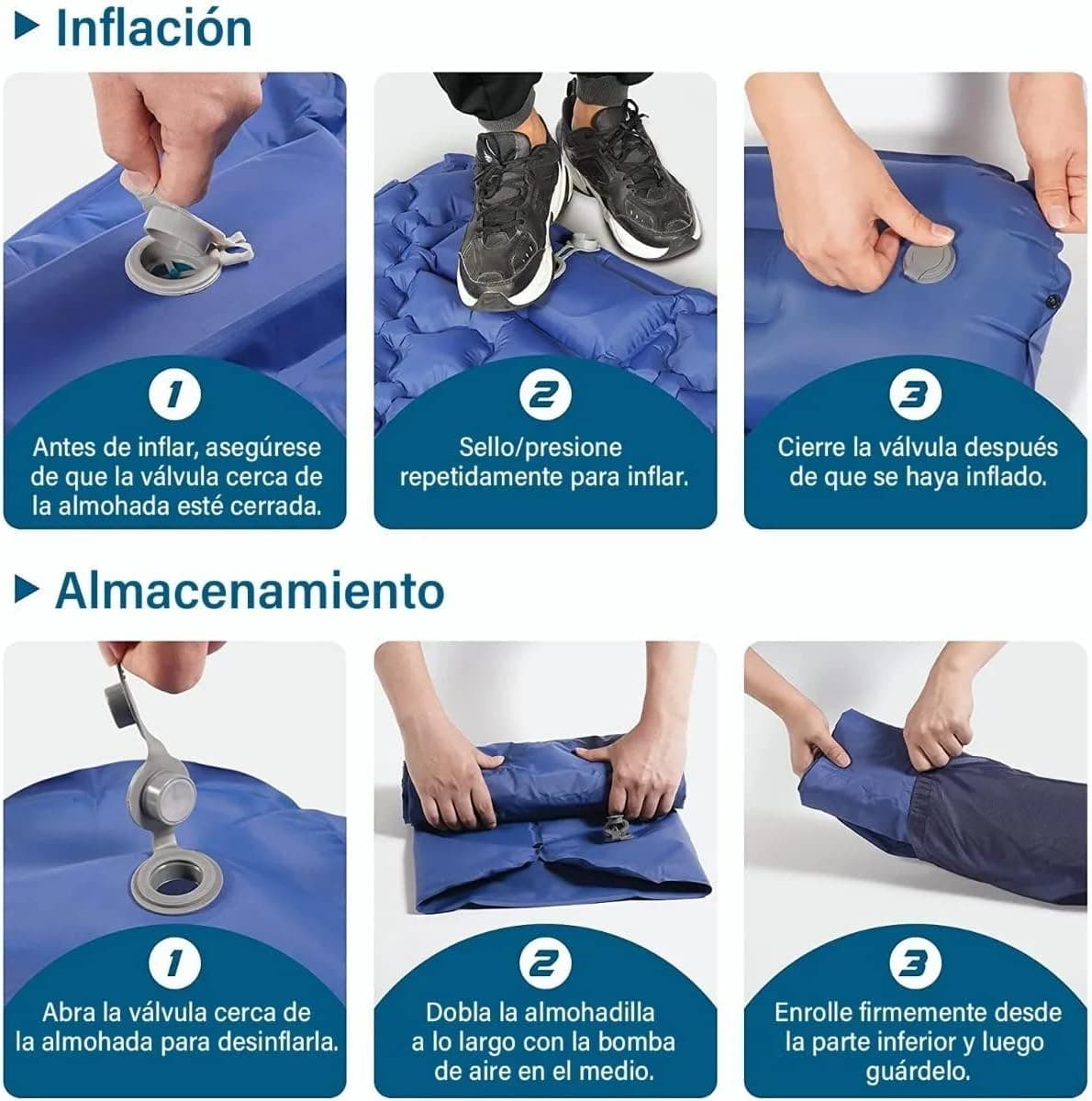 Matelas de Camping Gonflable Portable - فراش التخييم الهوائي القابل للنفخ بالقدم مع وسادة مدمجة - Camping et Randonnée - صورة 8
