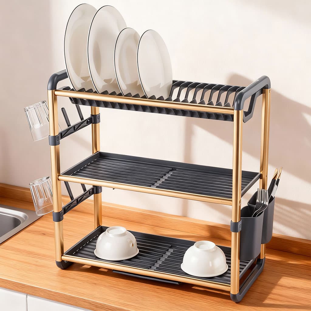 Egouttoir à Vaisselle en Aluminium de Haute Qualité 3 étages SX-841 – منظم أواني الغسيل — صورة 5