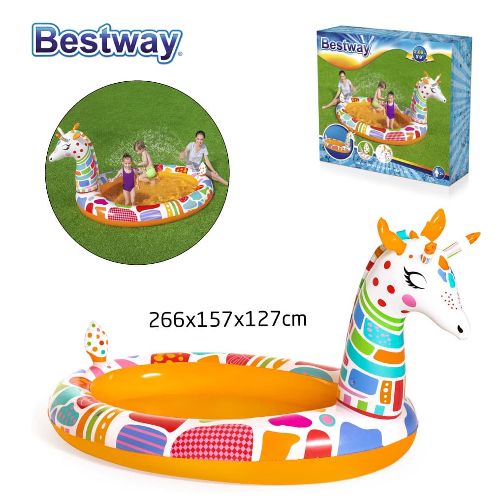 Piscine Rond Gonflable Giraffe Pour Enfants Avec Arroseur 266x157x127cm Bestway 53089 — صورة 6
