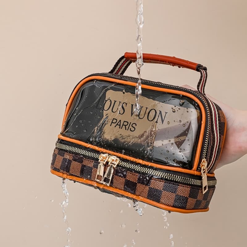 Trousse de toilette transparente double couche pour femmes, sac cosmétique étanche de grande capacité — صورة 5
