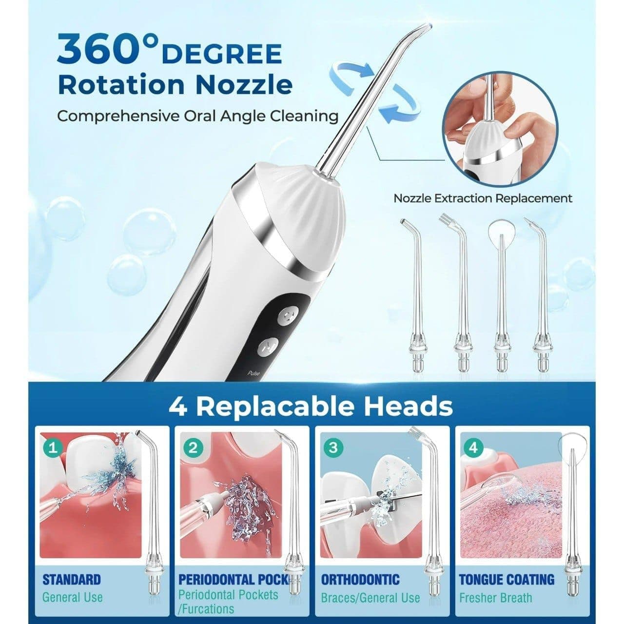 Hydropulseur Dentaire Sans Fil Jet Dentaire Portable à 3 Modes et 4 Buses - جهاز تنظيف الأسنان واللثة المائي - Soins et Beauté - صورة 8