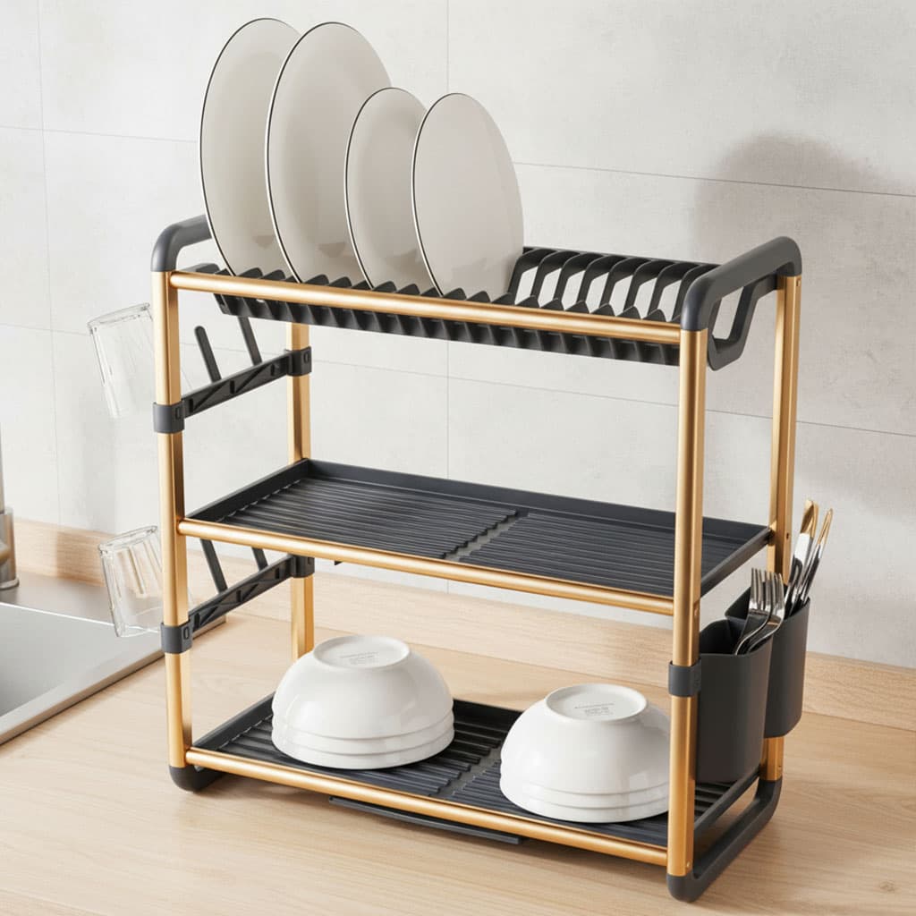 Egouttoir à Vaisselle en Aluminium de Haute Qualité 3 étages SX-841 – منظم أواني الغسيل — صورة 1