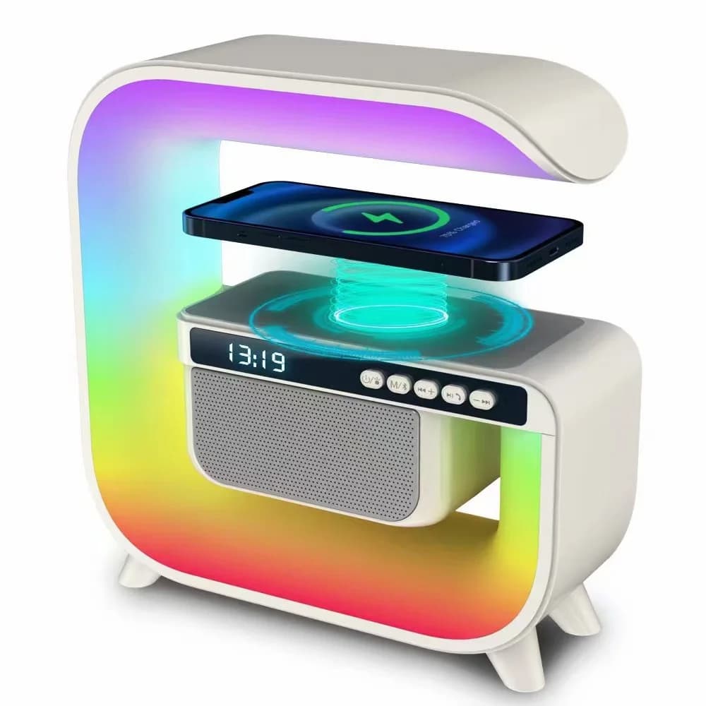 Réveil intelligente RGB type Big G Wireless Charger / Speaker Bluetooth 5.0 - منبه ذكي و شاحن لاسلكي ومكبر صوت بلوتوث XM-G3 — صورة 2