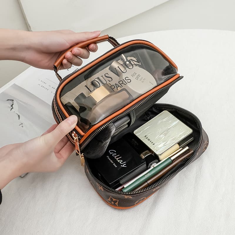 Trousse de toilette transparente double couche pour femmes, sac cosmétique étanche de grande capacité — صورة 3