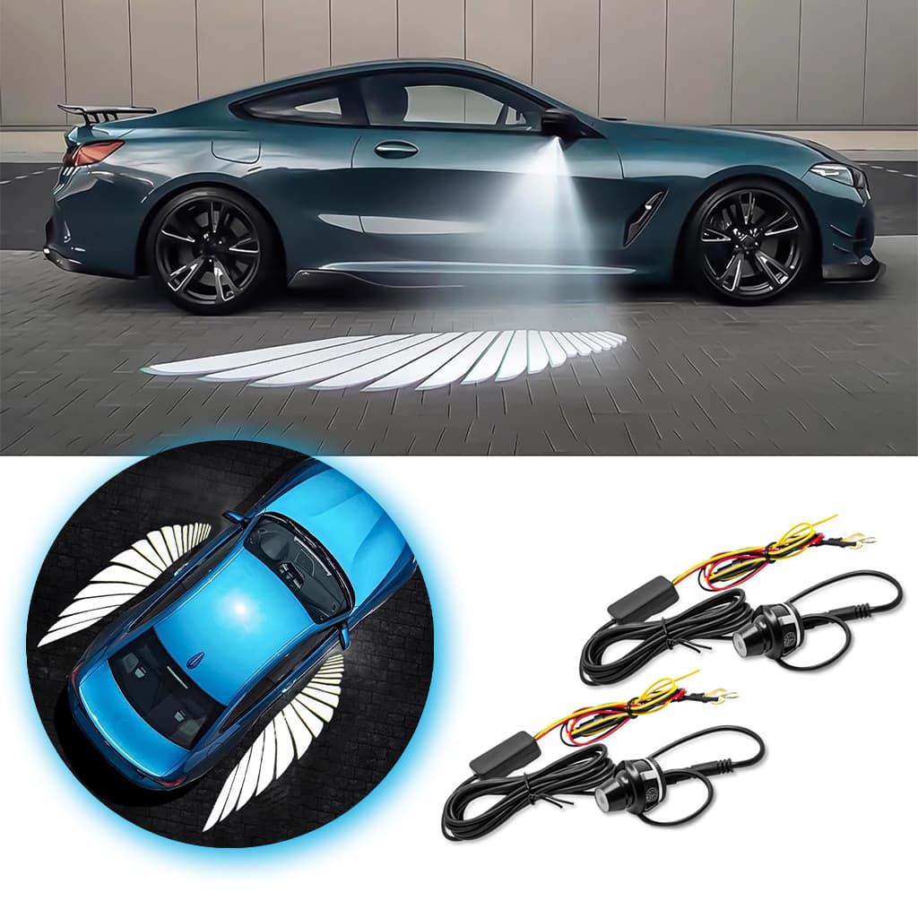 Projecteur LED en forme d’ailes d’ange pour rétroviseur latéral de voiture – أضواء خارجية للسيارة على شكل أجنحة — صورة 1