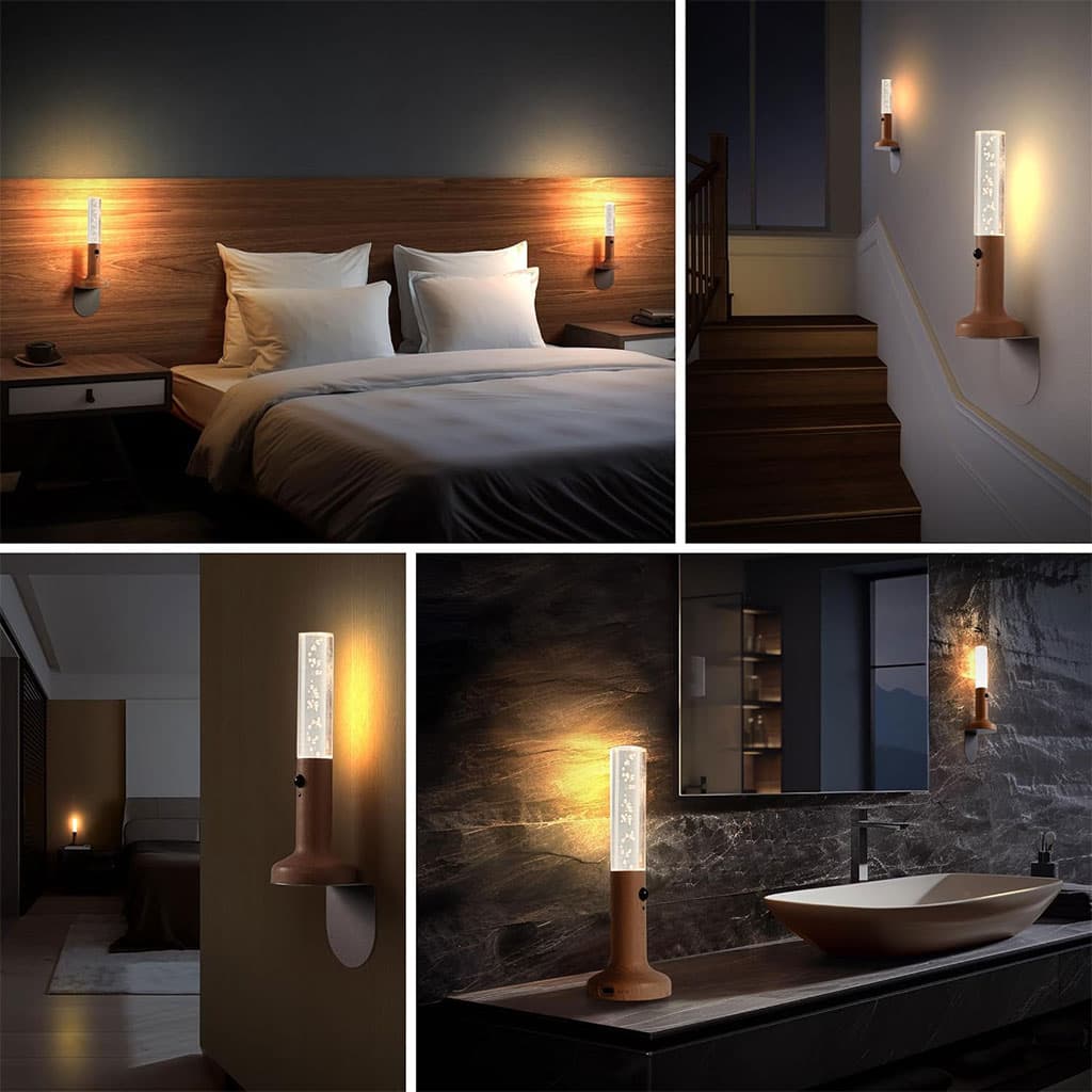 Applique murale rechargeable en bois avec détecteur de mouvement effet glow – مصباح جداري محمول — صورة 2