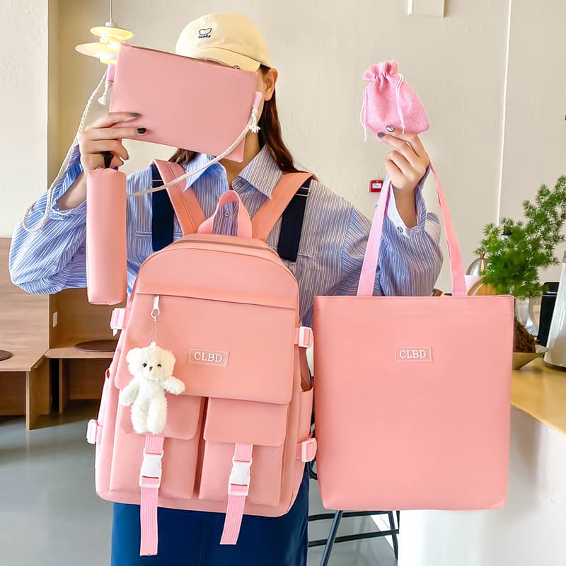 Ensemble de sacs d’école Kawai pour adolescents 5Pcs CLBD V2 Rose – محفظة 5 قطع كاواي وردي — صورة 3