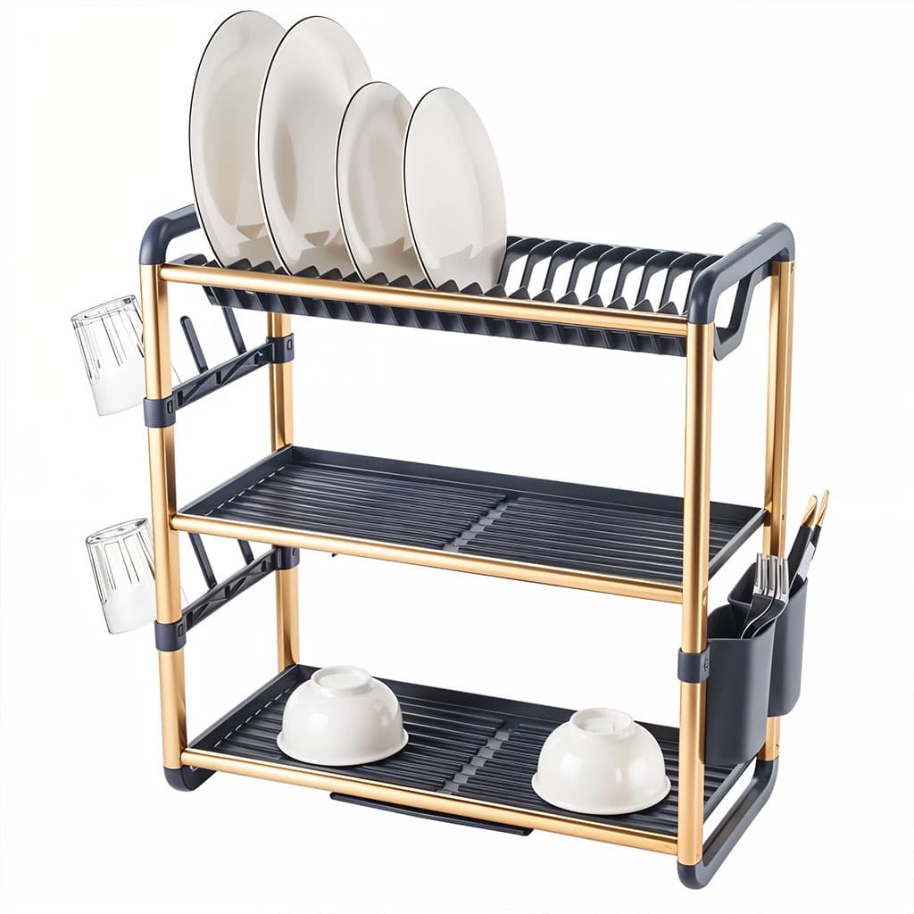 Egouttoir à Vaisselle en Aluminium de Haute Qualité 3 étages SX-841 – منظم أواني الغسيل — صورة 4