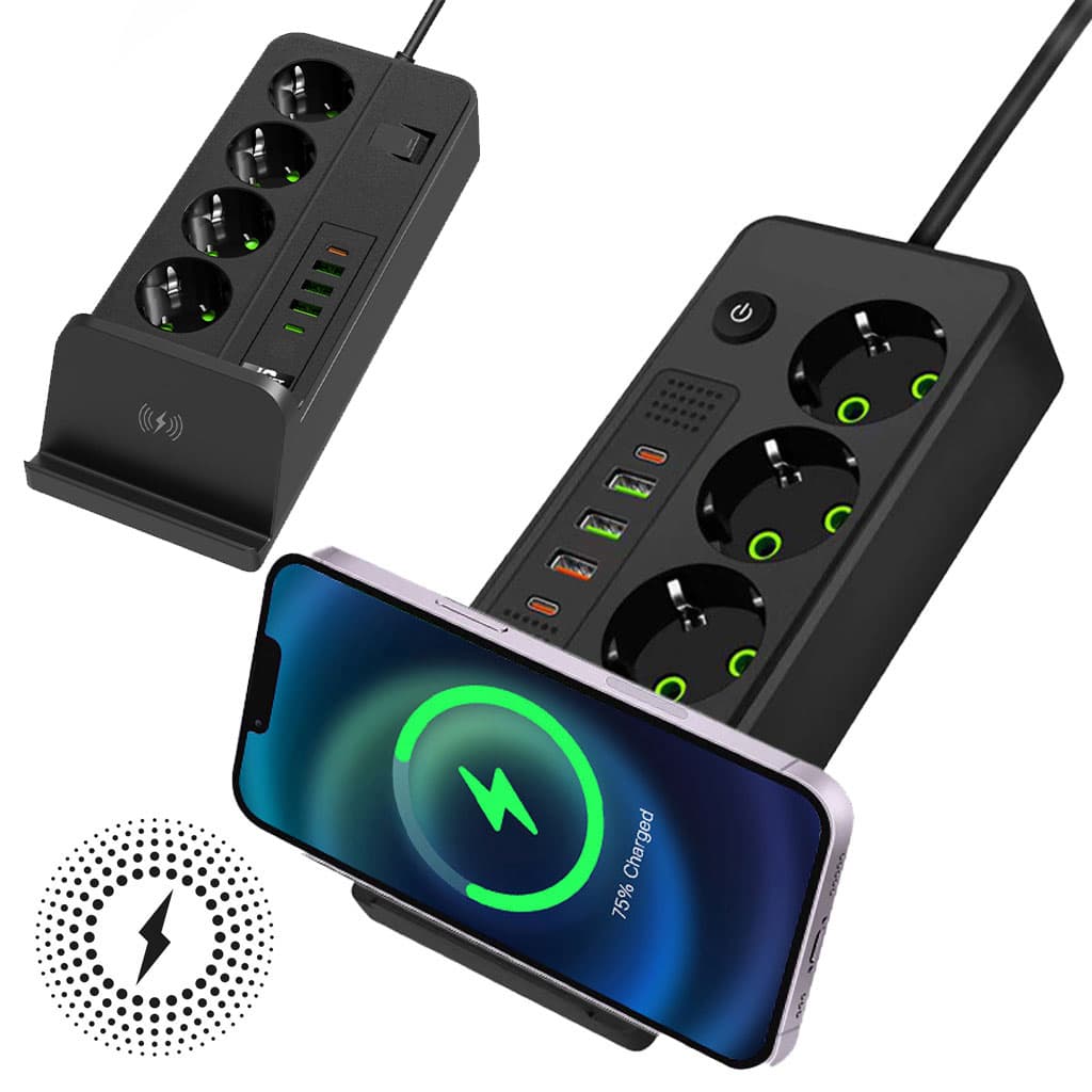 Multiprise 4 SOCKET 2500W avec USB, Type-C et chargement sans fil – مقبس طاقة وشاحن لاسلكي — صورة 7