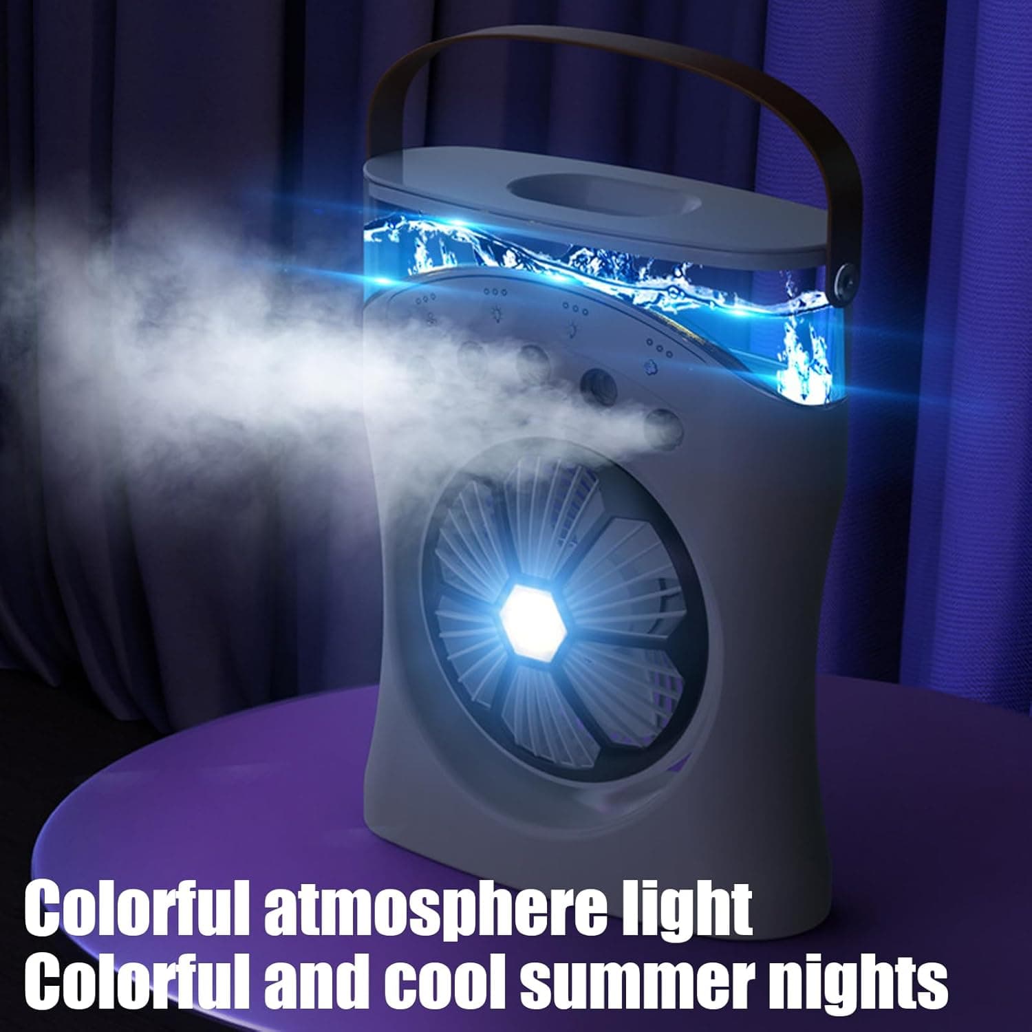 Ventilateur Brumisateur de Bureau Portable USB avec Éclairage - مروحة المكتب الذكية برذاذ الماء والترطيب بـ 3 سرعات - Camping et Randonnée - صورة 9