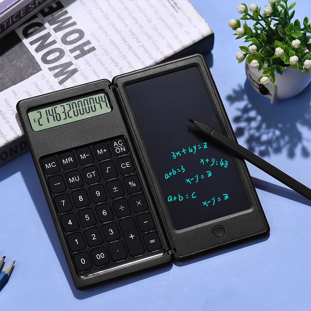 Calculatrice pliable et numérique avec tablette d’écriture LCD 6 pouces – آلة حاسبة ولوحة كتابة 2في1 — صورة 1