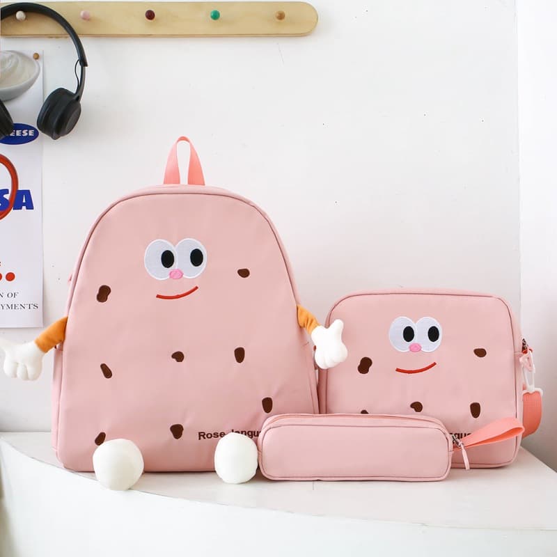 Ensemble de sacs d’école Kawai pour adolescents 3Pcs Language Rose – محفظة 3 قطع كاواي وردي — صورة 1