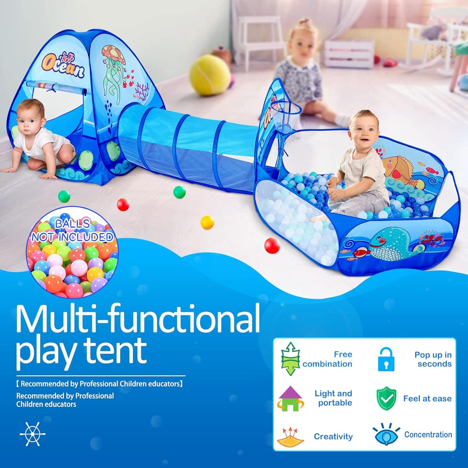 Tente de Jeu et Tunnel 3-en-1 pour Enfants - 1خيمة ألعاب الأطفال المتكاملة 3 في - Jouet & Gaming - صورة 6