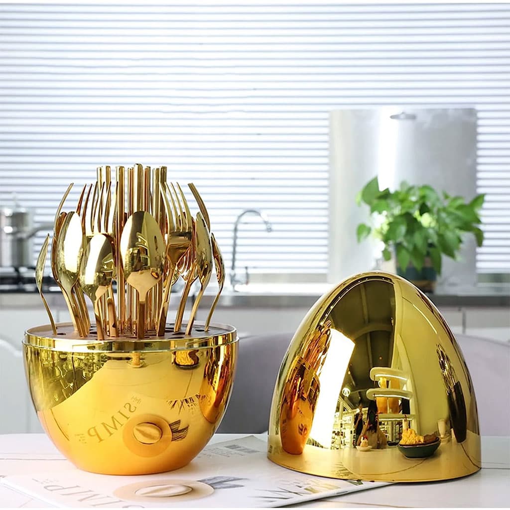 Serie Ensemble De Couverts Créatifs En Forme De Œuf Dorée 24Pcs – طقم أدوات المطبخ — صورة 3