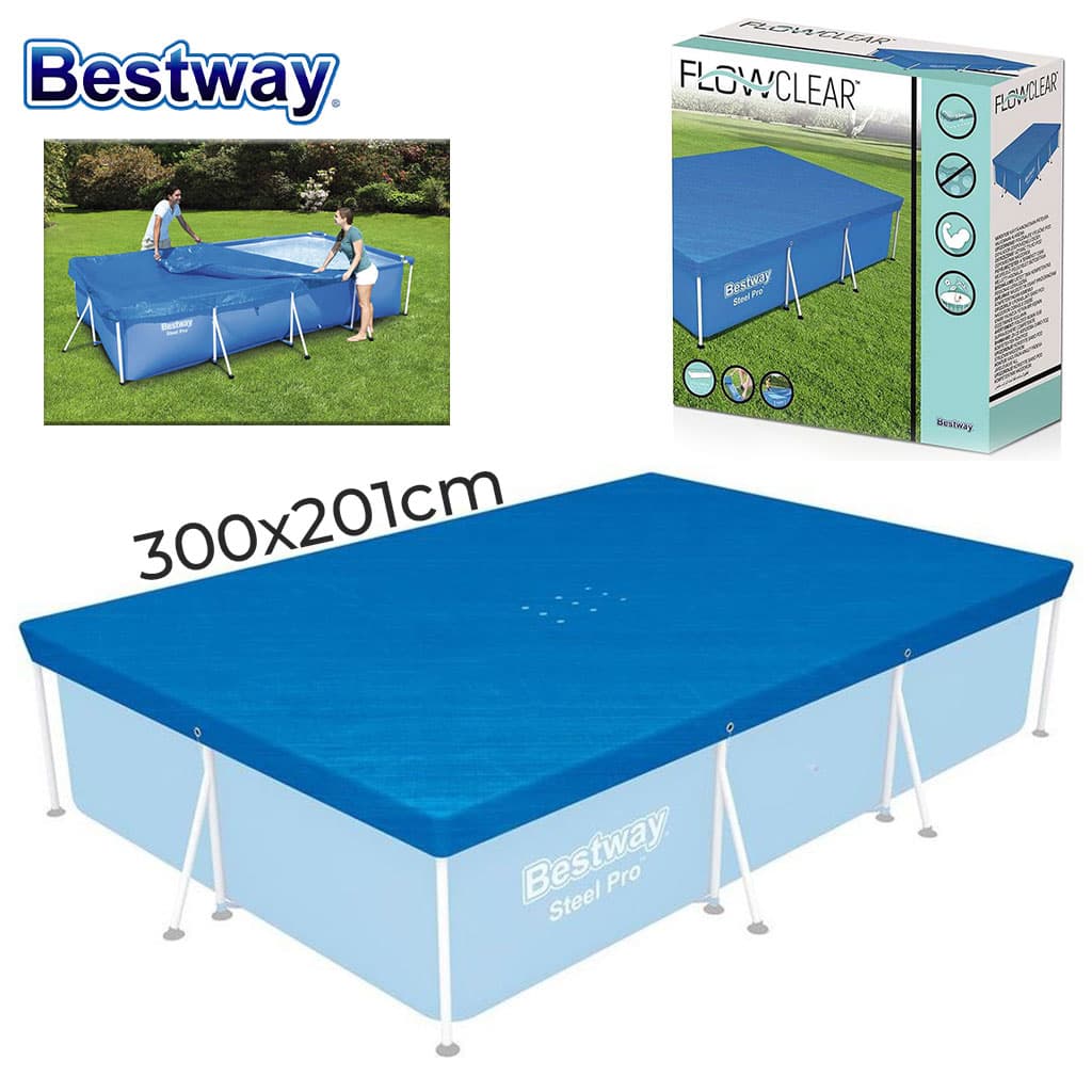 Grand bâche de piscine rectangulaire en polyéthylène 300 x 201 cm Bestway 58106 – غطاء مسبح — صورة 1