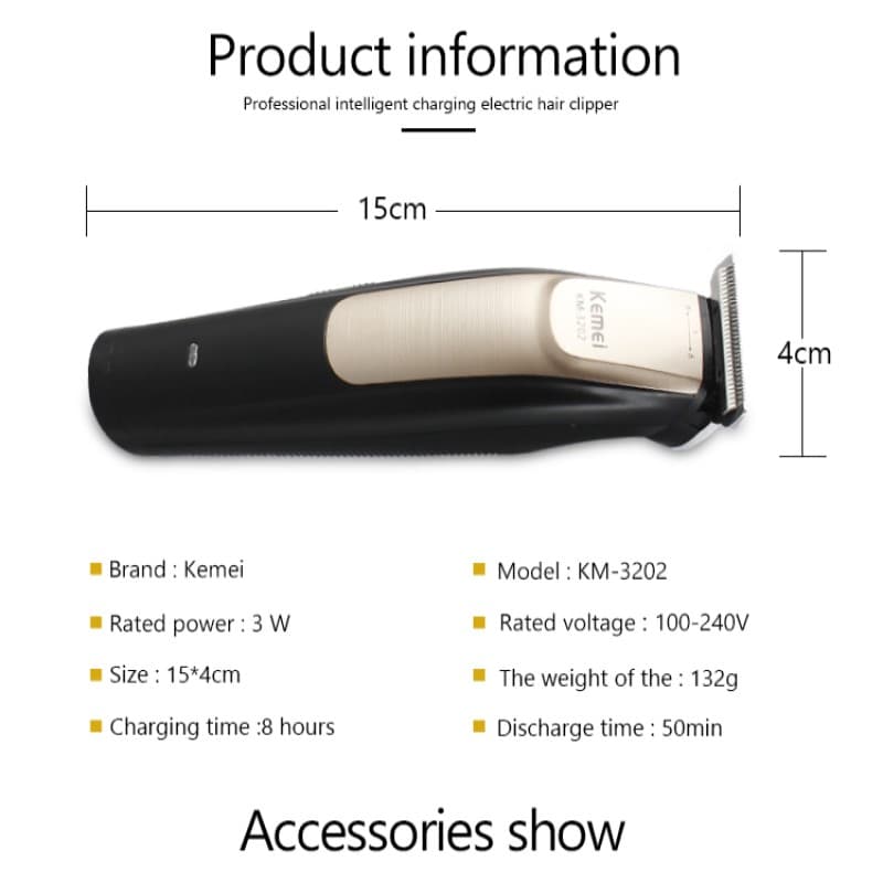 Tondeuse À Cheveux Sans Fil Électrique Professionnel Kemei KM-3202 — صورة 4