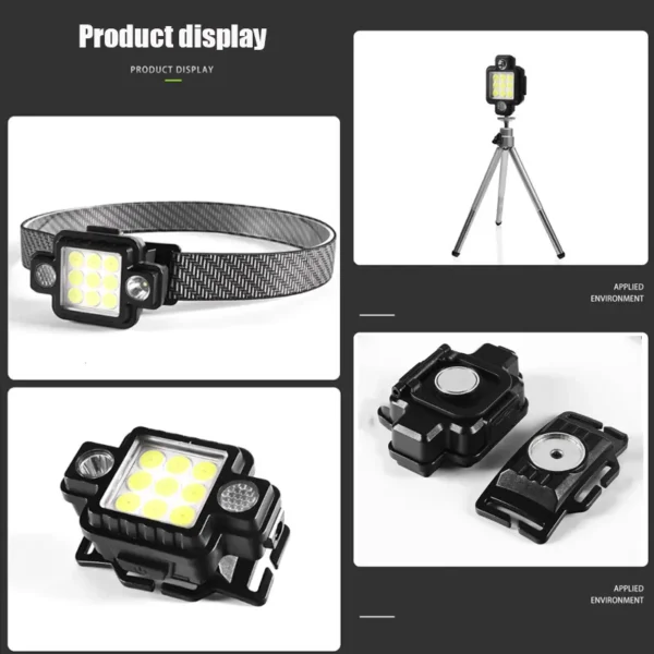 Lampe frontale Portable COB+XPG multifonctionnelle magnétique USB TYPE-C — صورة 5