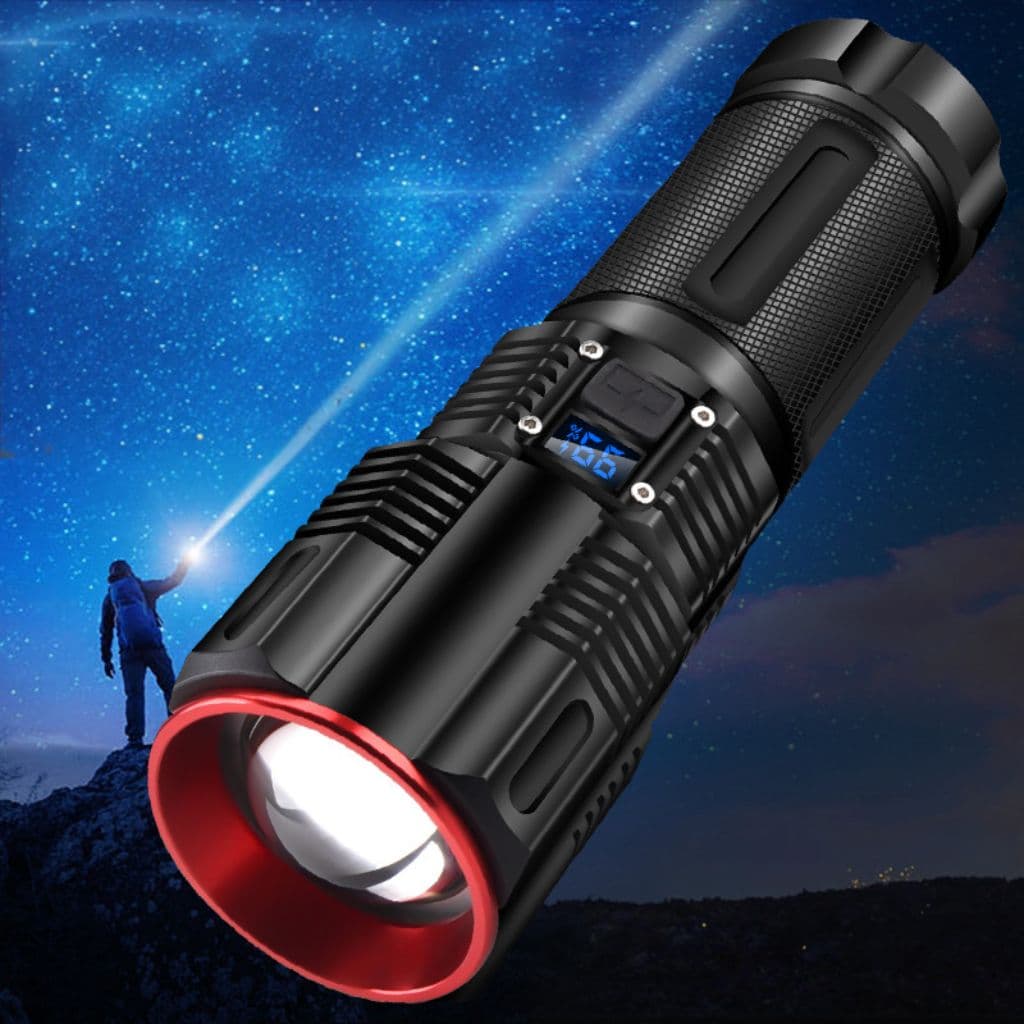 Lampe Torche 100W avec Batterie Lithium 18650*3 Portée de 1 à 1,5 km, mise au point réglable – مصباح يدوي عالي الطاقة مع بطارية ليثيوم — صورة 4