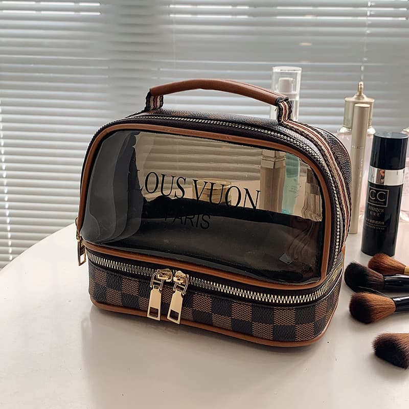 Trousse de toilette transparente double couche pour femmes, sac cosmétique étanche de grande capacité — صورة 6