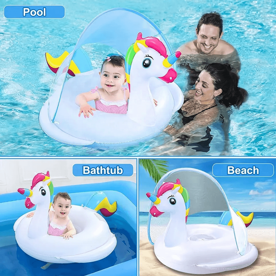 Bouée Flotteur Licorne pour Bébé avec Parasol Anti-UV - عوامة المسبح للأطفال بتصميم وحيد القرن مع مظلة حماية - Camping et Randonnée - صورة 7