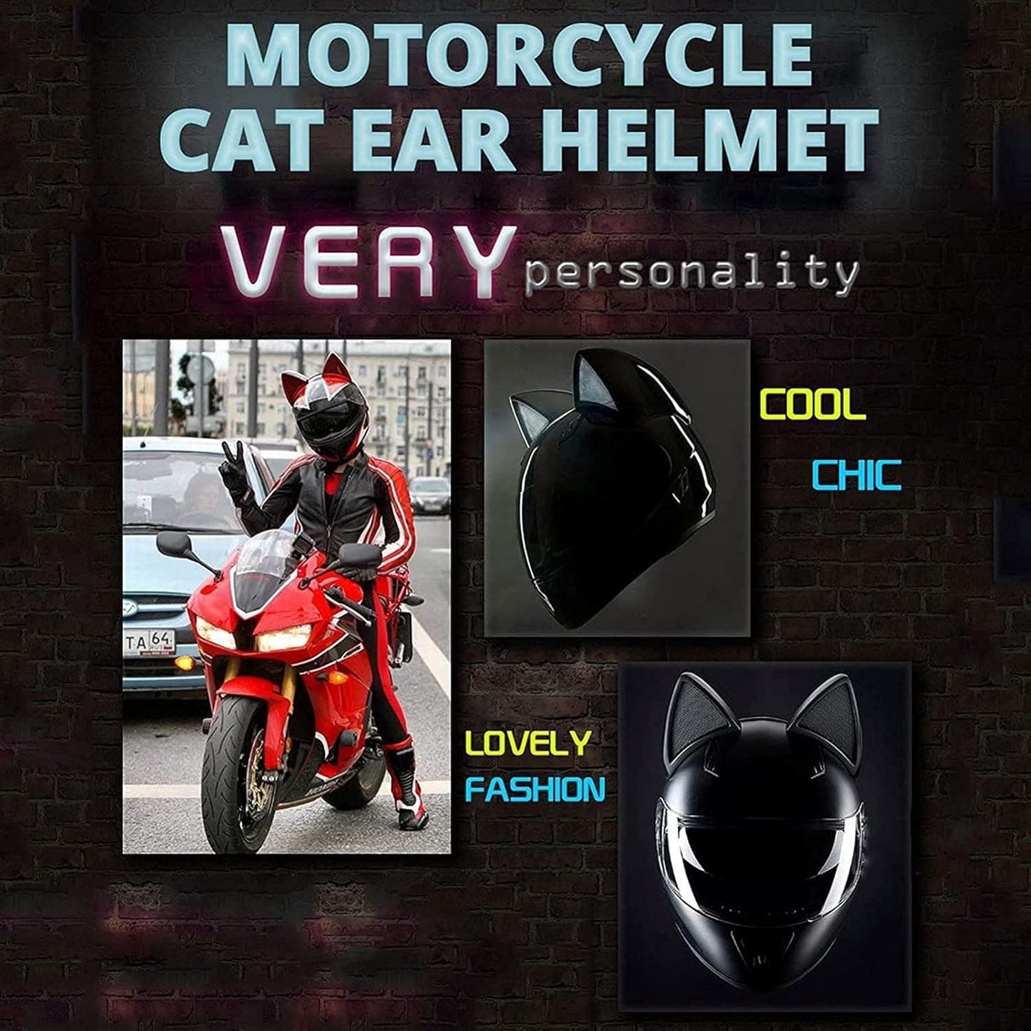 خوذة دراجة للنساء | Casque Moto Oreilles de Chat | تصميم أنثوي — صورة 7