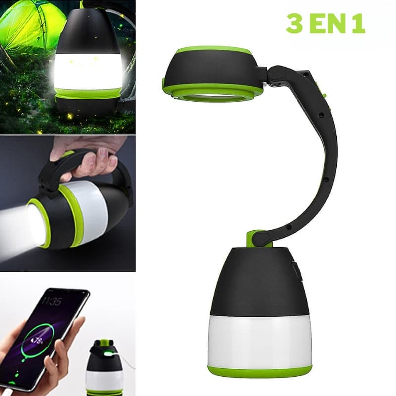 Lampe de poche 3 en 1 , bureau et camping 180 réglable , 3 modes, rechargeable avec fonction batterie externe — صورة 1