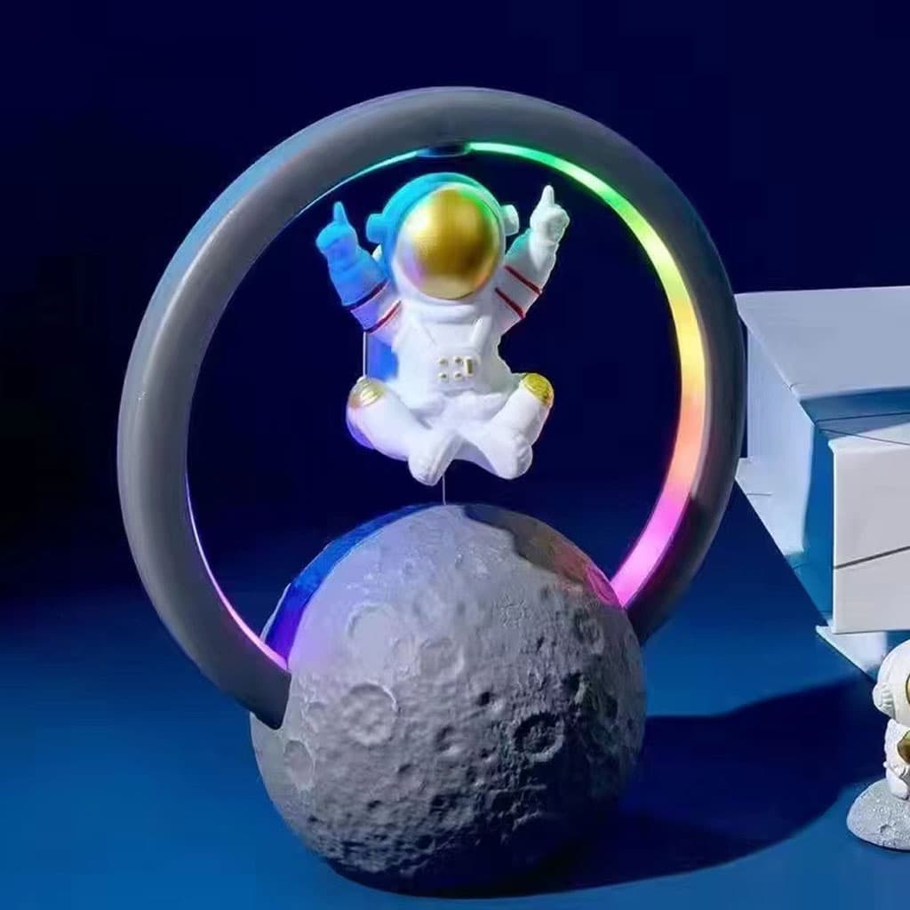 Haut-parleur Bluetooth et Lampe d’astronaute en lévitation magnétique avec lampe flottante en forme de lune rotative — صورة 2
