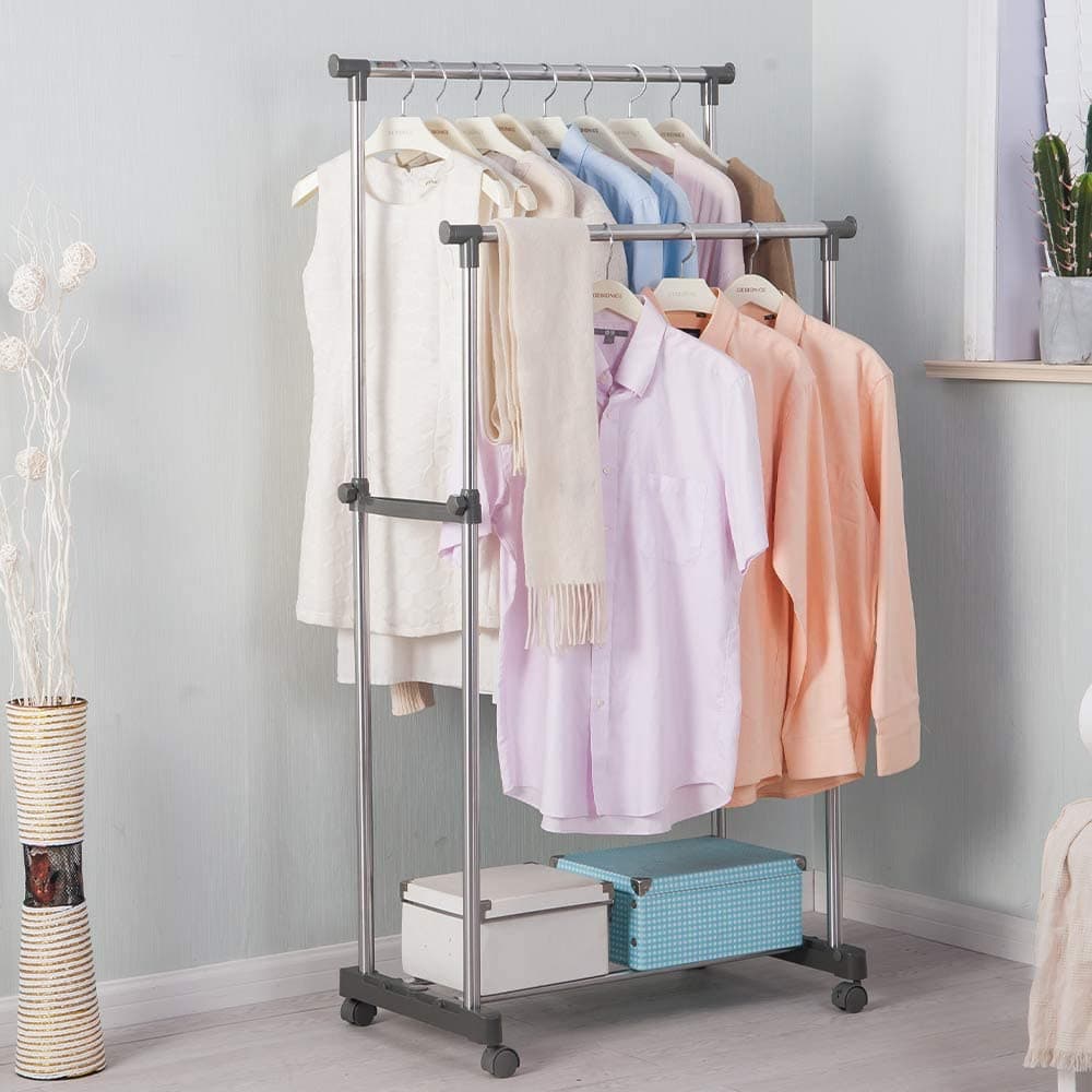 Penderie 2 Barre et porte-chaussures 2 en 1 en acier inoxydable — صورة 1