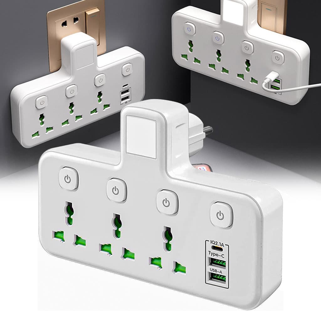 Multiprise Murale LED avec 2 ports USB-A et 1 port USB-C (charge rapide) – مقبس طاقة مقبس طاقة مع منافذ شحن — صورة 1