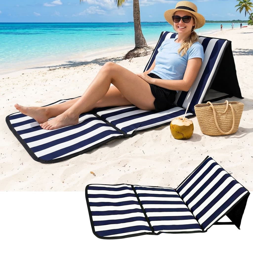 Tapis de Plage Pliable avec Dossier Réglable - حصيرة وكرسي الشاطئ القابل للطي مزود بمسند ظهر - Camping et Randonnée - صورة 1