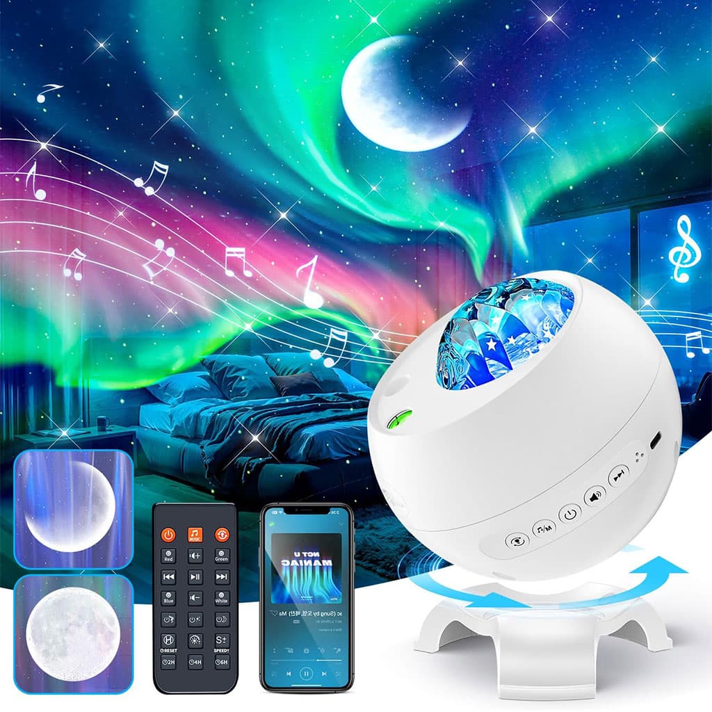 Projecteur d’aurores et Haut Parleur Bluetooth avec 15 modes d’éclairage – جهاز عرض نجوم ومكبر صوت — صورة 1