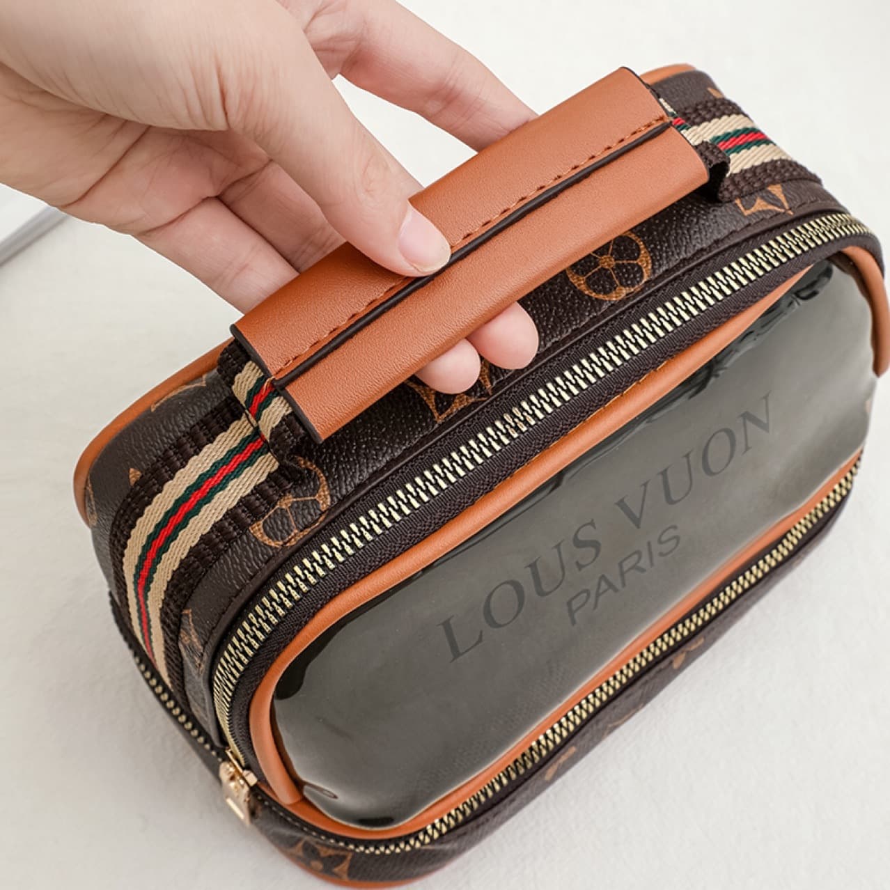 Trousse de toilette transparente double couche pour femmes, sac cosmétique étanche de grande capacité — صورة 7