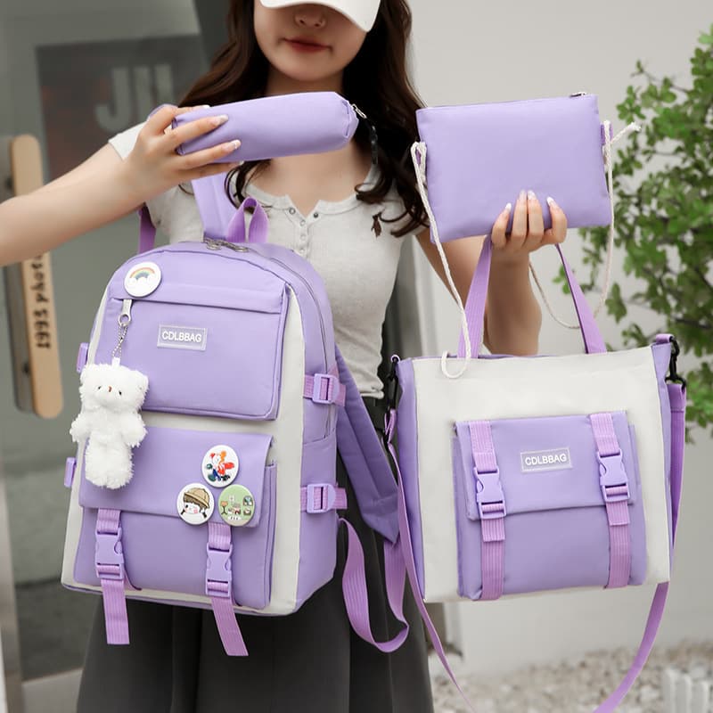 Ensemble de sacs d’école Kawai pour adolescents 4Pcs HAOLIDA V2 Mauve – محفظة 4 قطع كاواي بنفسجي — صورة 3